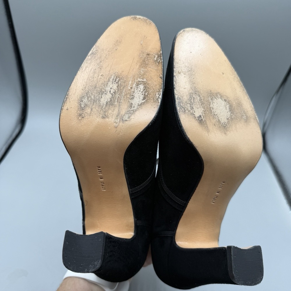 Salvatore Ferragamo Size 6C Black Calf Suede Heeled Mary Jane Designer Pumps - Picture 7 of 15